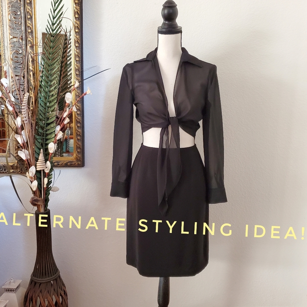 2x VINTAGE Black Dress & Sheer Front Tie Topper - Picture 2 of 11
